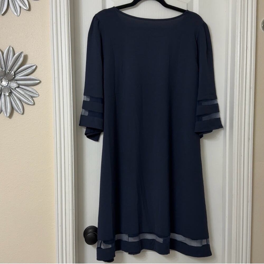 Women Casual Crewneck Mesh Panel 3/4 Bell Sleeve Loose Tunic Dress Size XL - Picture 5 of 5